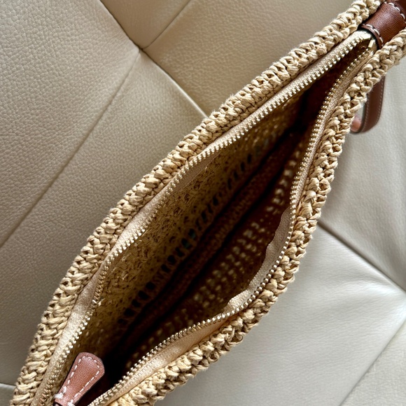 Authentic Tory Burch 155038 Natural Raffia Ella Crochet Pouch Wristlet - Picture 6 of 10